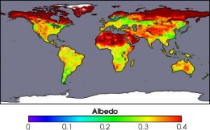 Earth's albedo on world map