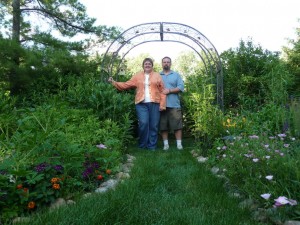 two people in a garden